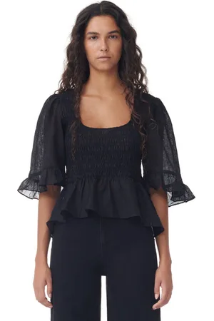 Ganni Crinkled Georgette Smock Bluse Damengröße 36 Recycelte Polyester