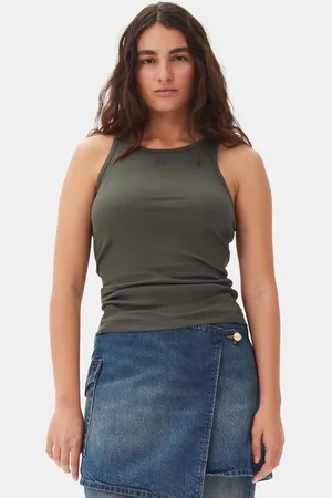 Ganni Green Soft Cotton Rib Tanktop in Damengröße 2XL