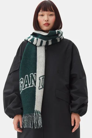 Ganni Green Fringed Wool Schal in Damengröße Einheitsgröße