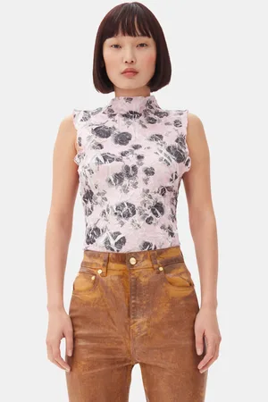 Ganni Pink Floral Printed Oberteil in Damengröße Groß/XL Recycelte Polyester