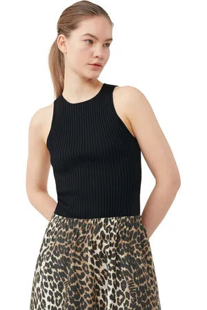 Ganni Schwarz meliertes Top ohne Ärmel in Damengröße XL Elastan/Polyamid/Rayon Ärmellos