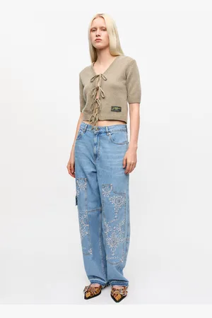 Ganni Hellblaue Carpenter-Jeans mit Lockstickerei in Damengröße 26