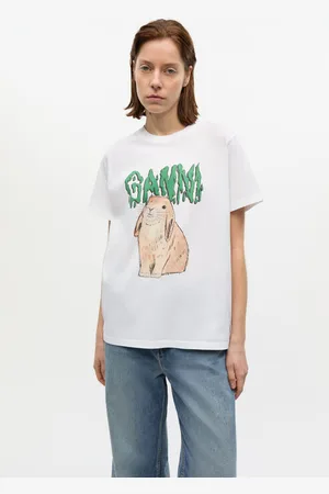 Ganni Melting Logo Bunny T-Shirt in White Damengröße Mittel Short Sleeved