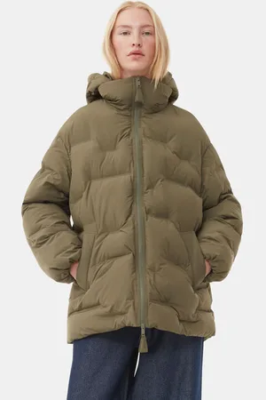 Ganni Soft Puffer Midi Jacke in Green Damengröße 2XL/3XL Recycelte Polyester Langärmlig