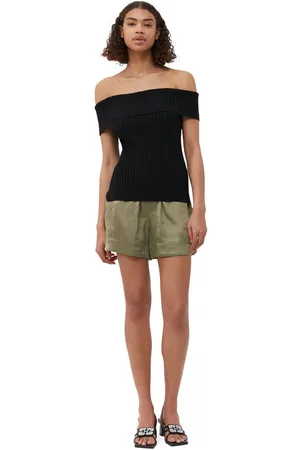 Ganni Schulterfreies Melange-Strick-Oberteil in Damengröße XL Elastan/Polyamid/Rayon Ärmellos