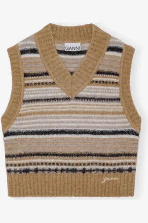 Ganni Soft Wool Stripe Vest in Beige Damengröße Mittel