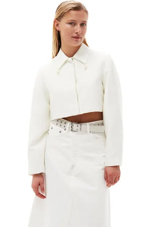 Ganni Cropped-Blazer in White Damengröße 32 LENZING ECOVERO/Leinen/Polyester Langärmlig