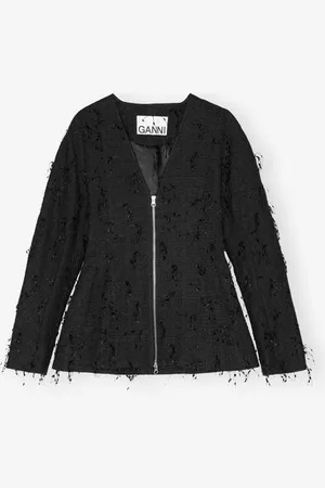 Ganni Fringed Tweed Blazer Damengröße 42 Bio-Baumwolle/Polyester/Recycelte Polyester