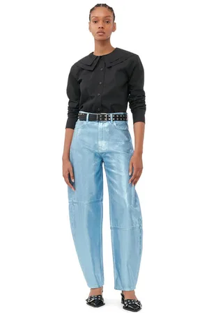 Ganni Blaue Foil-Stary-Jeans in Blue Damengröße 24