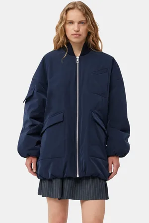 Ganni Blue Twill Oversized Bomber Jacke in Navy Damengröße 4XL Recycelte Polyester