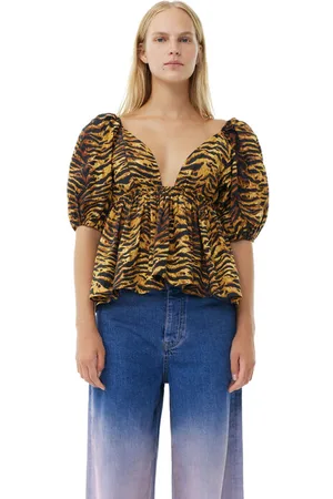 Ganni Animal Printed Cotton Bluse in Damengröße 34