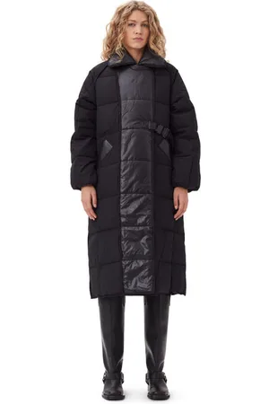 Ganni Schwarzer Oversized-Mix-Puffermantel in Damengröße Groß/XL LENZING ECOVERO/Recycelte Polyamid Langärmlig