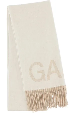 Ganni Wool Mix Fringed Wool Scarf in White Damengröße Einheitsgröße