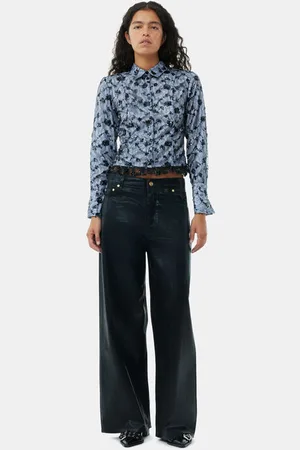 Ganni Foil Denim Wide Jeans Damengröße 38