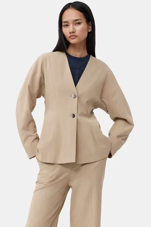 Ganni Beige Fitted Drapey Melange Blazer in Damengröße 46
