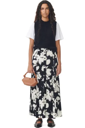 Ganni Printed Crepe Long Rock in Damengröße 42