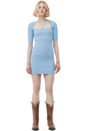 Ganni Melange-Strick-Minikleid in Damengröße Groß Elastan/Polyamid/Rayon Langärmlig