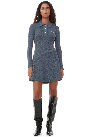 Ganni Blaues Melange-Strick-Minikleid in Damengröße Groß Elastan/Polyamid/Rayon