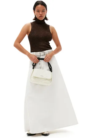 Ganni Glitzerndes Ripp-Oberteil mit Rollkragen in Beige Damengröße XL Metal/Polyester/Recycelte Polyester Ärmellos