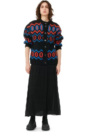 Ganni Schwarze Woll-Grobstrickjacke mit Grafik in Damengröße Klein Bio-Wolle Langärmlig