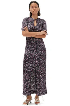 Ganni Silk-Stretch-Satin Maxikleid in Damengröße 34 Elastan/Seide Kurzärmlig
