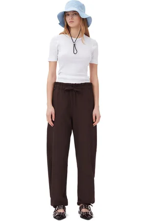 Ganni Brown Drapey Melange Elasticated Waist Hose Damengröße 52