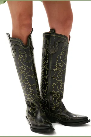 Ganni Knee-High Embroidered Westernstiefel in Damengröße 36