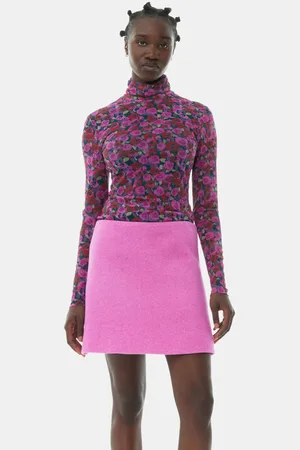 Ganni Floral Mesh Long Sleeve Roll Neck Bluse in Damengröße 42