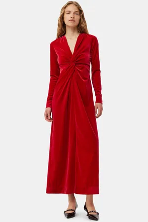 Ganni Red Velvet Jersey Twist Long Kleid in Damengröße 36