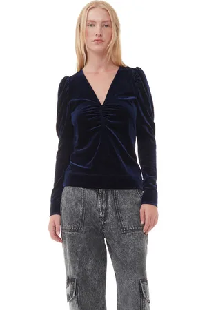 Ganni Blaue Bluse in Navy Damengröße 38 Langärmlig