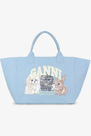 Ganni Blaue XXL-Tragetasche mit Animal-Print in Damengröße Einheitsgröße Recycelte Baumwolle