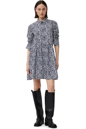Ganni Printed Cotton Poplin Mini Shirt Kleid in White Damengröße 36