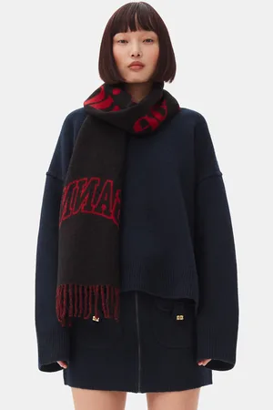 Ganni Red Fringed Wool Schal in Damengröße Einheitsgröße
