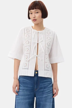 Ganni White Broderie Anglaise Tie Bluse Damengröße 32