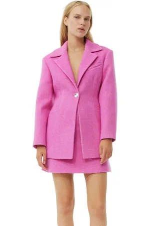Ganni Pink Twill Wool Suiting Fitted Blazer in Damengröße 40 Polyamid/Recycling-Wolle