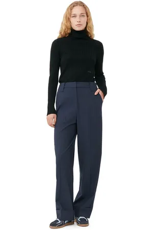 Ganni Blaue Melange-Hose mit Drapierung in Navy Damengröße 48