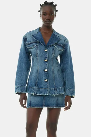 Ganni Sparkle Logo Denim Fitted Blazer in Damengröße 32