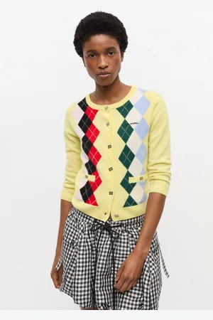 Ganni Gelb karierte Strickjacke in Damengröße Klein Kashmir/Merino Wolle