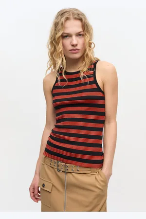 Ganni Rotes gestreiftes Ripp-Tanktop in Damengröße Klein