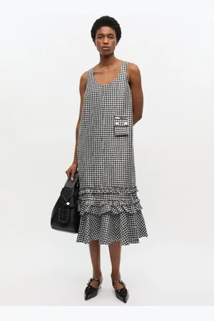 Ganni Langes Kleid mit Knittermuster und Karomuster in Damengröße 40 Recycelte Polyester