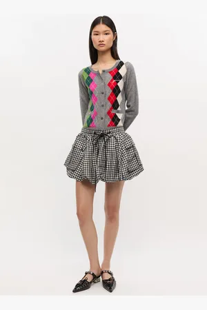 Ganni Geknitterter Mini-Bubble-Rock mit Karomuster in Damengröße 36 Recycelte Polyester