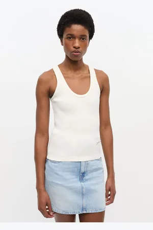 Ganni Cremeweißes geripptes Tanktop in White Damengröße Klein