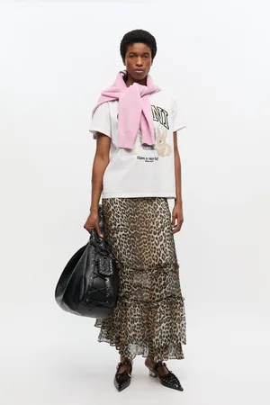 Ganni Langer Chiffon-Rüschenrock mit Leopardenmuster in Mixed Damengröße 32 Viskose