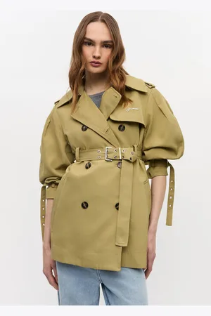 Ganni Beigefarbener Midi-Trenchcoat in Damengröße 42 Recycelte Polyester