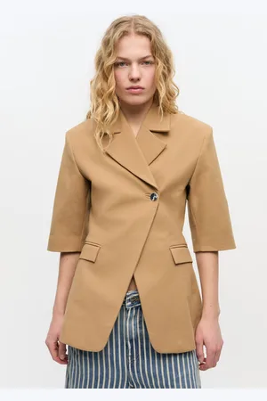 Ganni Kamelfarbener Blazer mit 3/4-Ärmeln in Beige Damengröße 40