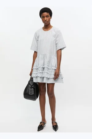 Ganni Gestreiftes Bio-Baumwoll-Minikleid in White Damengröße 40