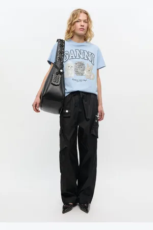 Ganni Schwarze Nylon-Hose mit Gummizug in Damengröße 36 Polyurethane/Recycelte Polyester