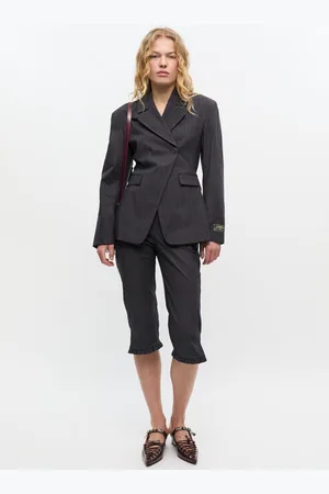 Ganni Schwarze Caprihose mit Nadelstreifen in Mixed Damengröße 40/Viskose