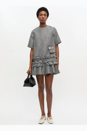 Ganni Kariertes Minikleid mit Knittermuster in Damengröße 50 Recycelte Polyester