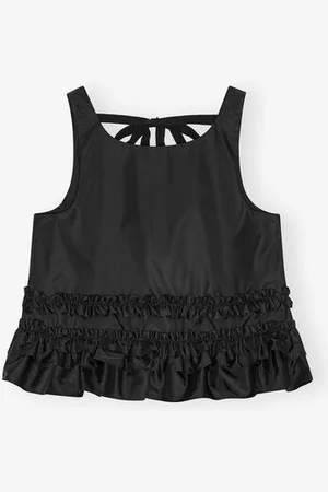 Ganni Schwarzes Duchesse Nylon-Rüschen-Top in Damengröße 32 Recycelte Polyester/Polyurethane